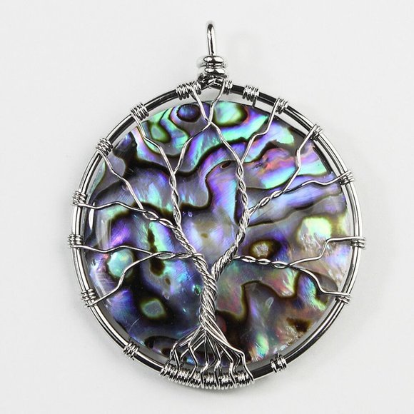 Gorgeous Abalone Shell Tree Of Life Silver Pendant - Picture 4 of 4